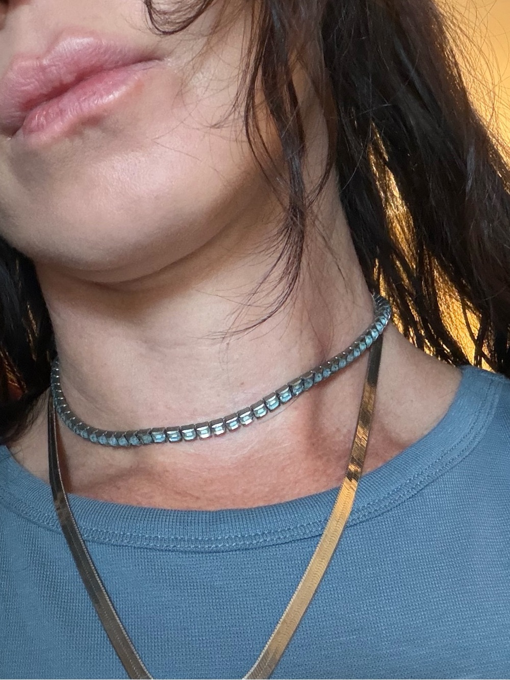 Vintage Denim Blue Crystal Choker